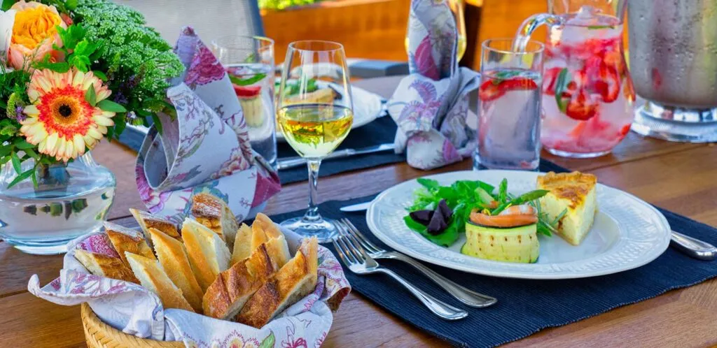 Lunch served on the deck of Papillon in Burgundy
