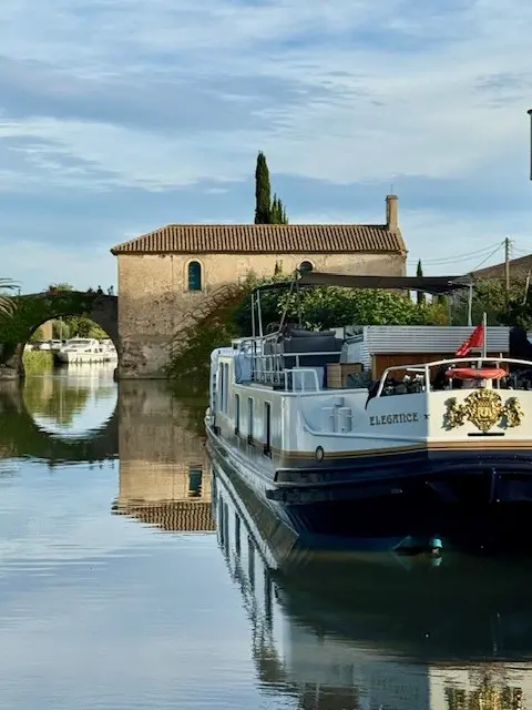 The Elegance at her mooring on the Canal de Garonne