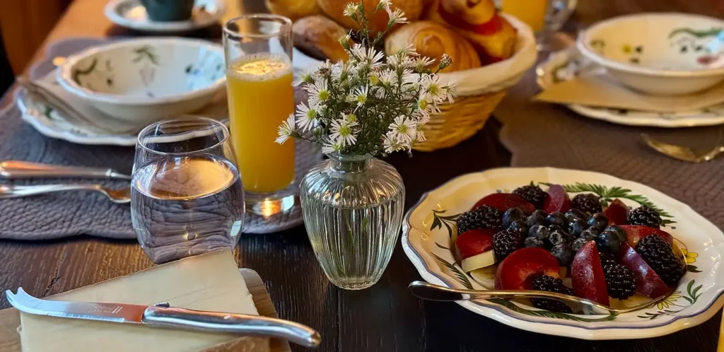 Breakfast with fresh croissants on board