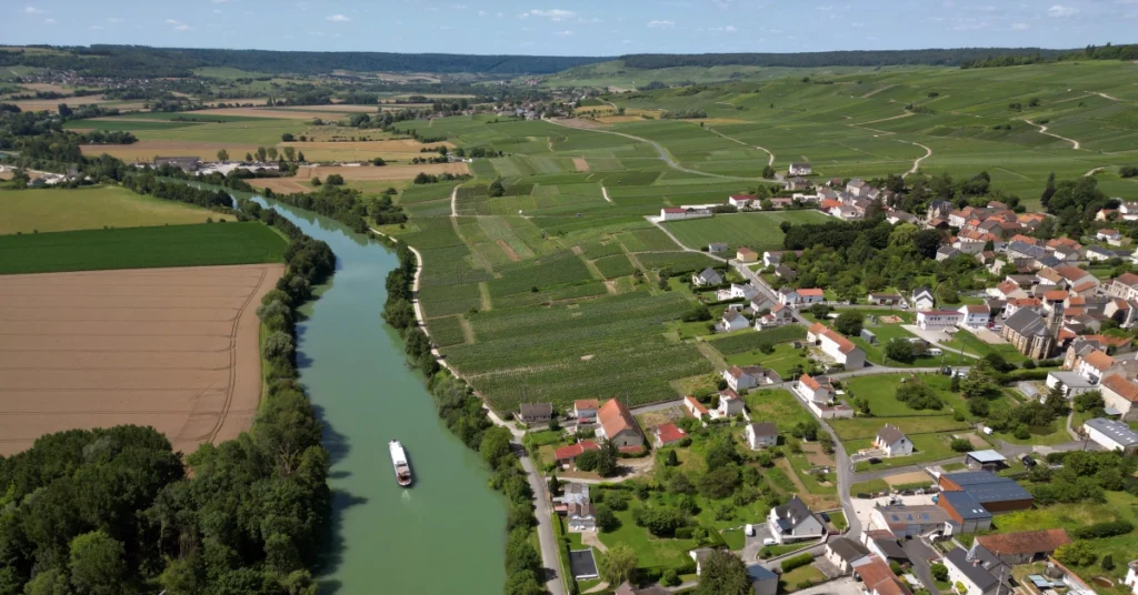 The hotel barge Kir Royale cruising the River Marne in Champagne