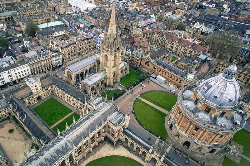 Aerial view of Oxford University landmarks