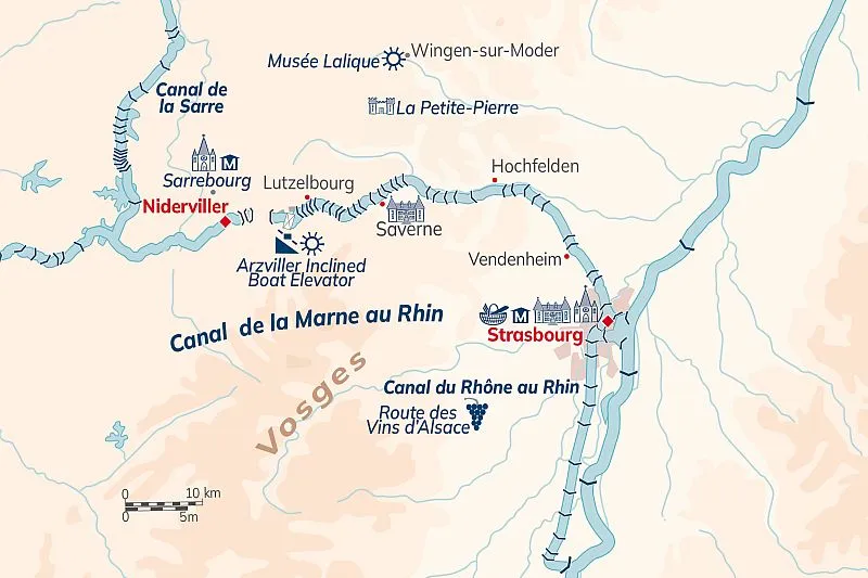 Panache Alsace 2026 Cruise map: Panache, Alsace and Lorraine, Strasbourg to Niderviller