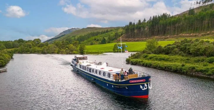 The Scottish Highlander moored on the Caledonian Canal