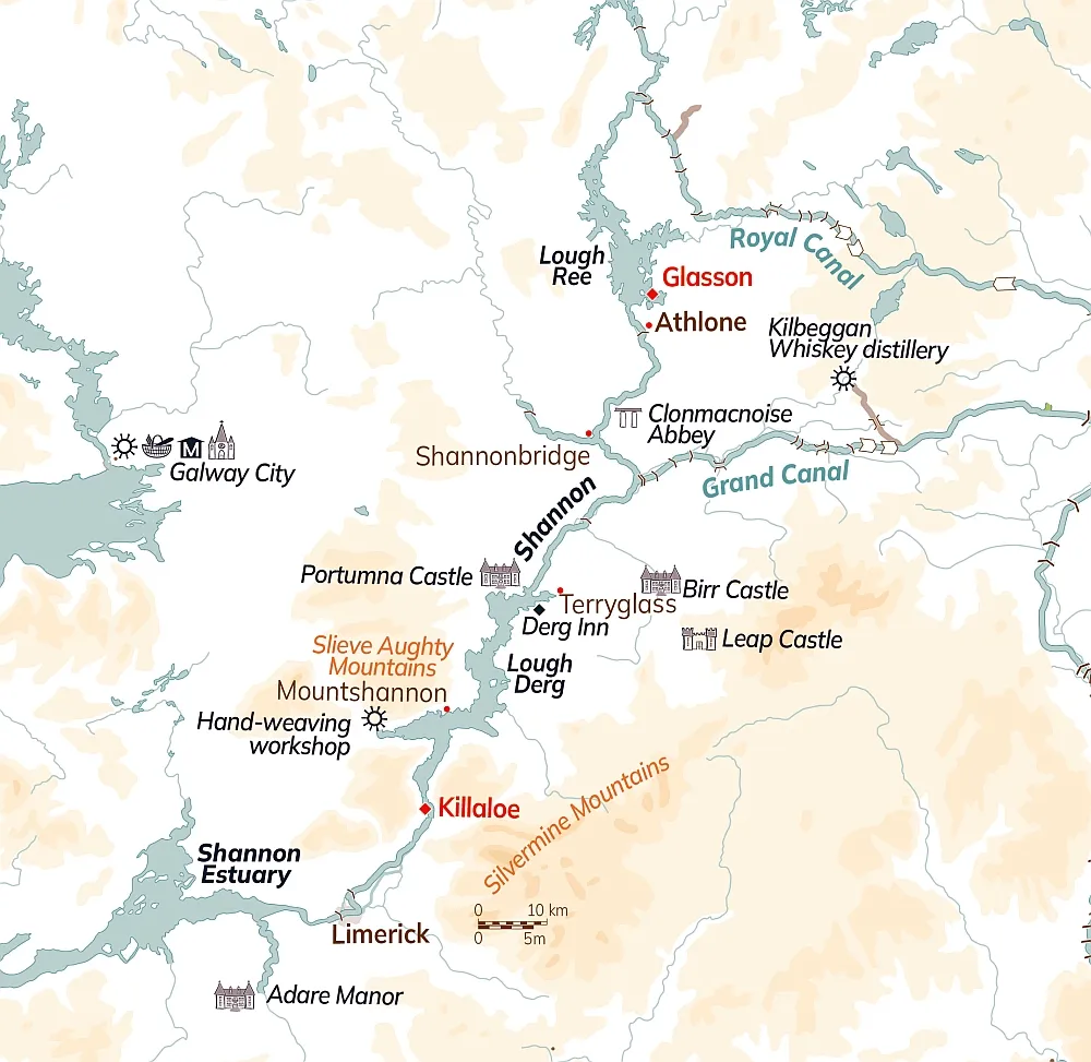 Cruise map: Shannon Princess, River Shannon, Glasson to Killaloe