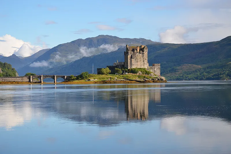 Eilean Donan Castle above three sea lochs