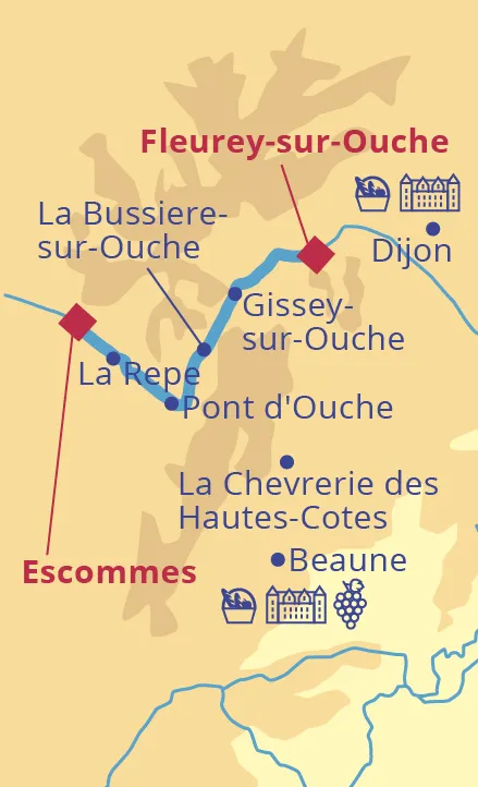 Cruise map: Savoir Vivre, Escommes to Fleury-sur-Ouche, Southern Burgundy