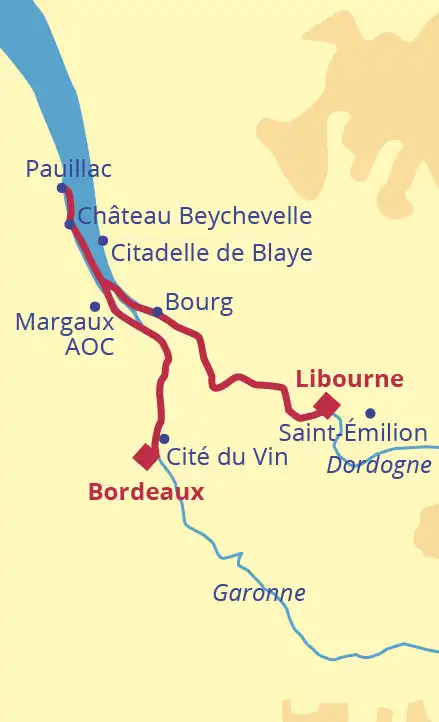 Cruise map: Tango's Bordeaux round trip on the Garonne and Gironde